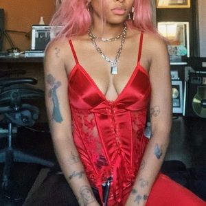 Vintage Red Satin Bustier Corset Cinema Etoile